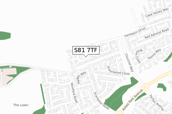 S81 7TF map - large scale - OS Open Zoomstack (Ordnance Survey)