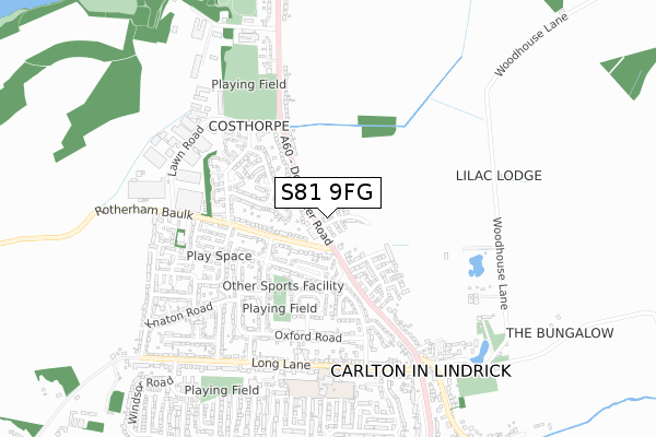 S81 9FG map - small scale - OS Open Zoomstack (Ordnance Survey)