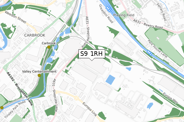 S9 1RH map - small scale - OS Open Zoomstack (Ordnance Survey)