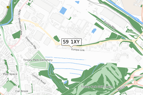 S9 1XY map - small scale - OS Open Zoomstack (Ordnance Survey)