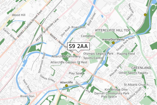 S9 2AA map - small scale - OS Open Zoomstack (Ordnance Survey)