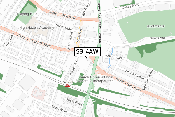 S9 4AW map - large scale - OS Open Zoomstack (Ordnance Survey)