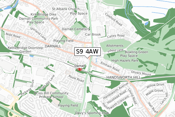 S9 4AW map - small scale - OS Open Zoomstack (Ordnance Survey)