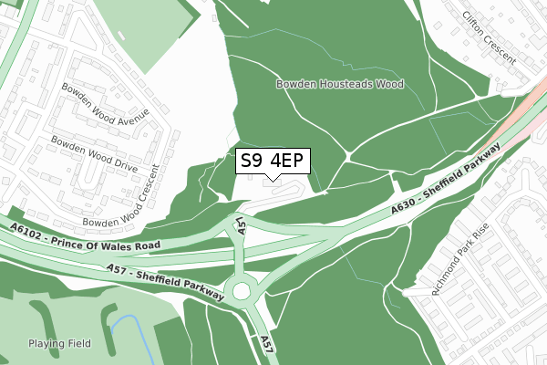 S9 4EP map - large scale - OS Open Zoomstack (Ordnance Survey)