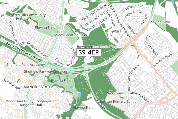 S9 4EP map - small scale - OS Open Zoomstack (Ordnance Survey)