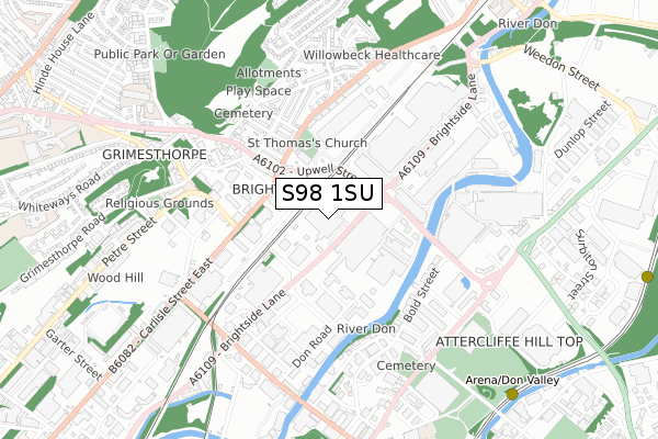 S98 1SU map - small scale - OS Open Zoomstack (Ordnance Survey)