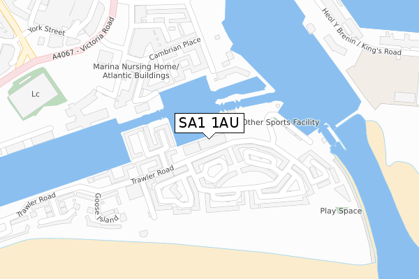 SA1 1AU map - large scale - OS Open Zoomstack (Ordnance Survey)