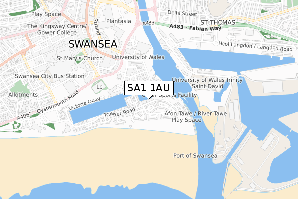 SA1 1AU map - small scale - OS Open Zoomstack (Ordnance Survey)