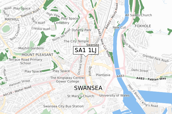 SA1 1LJ map - small scale - OS Open Zoomstack (Ordnance Survey)