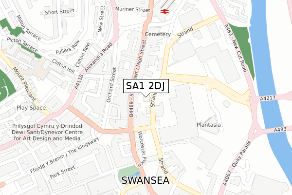 SA1 2DJ map - large scale - OS Open Zoomstack (Ordnance Survey)