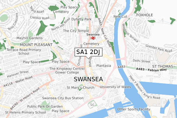 SA1 2DJ map - small scale - OS Open Zoomstack (Ordnance Survey)