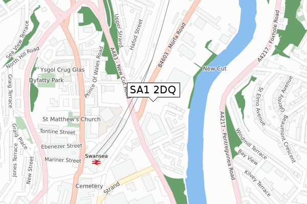 SA1 2DQ map - large scale - OS Open Zoomstack (Ordnance Survey)