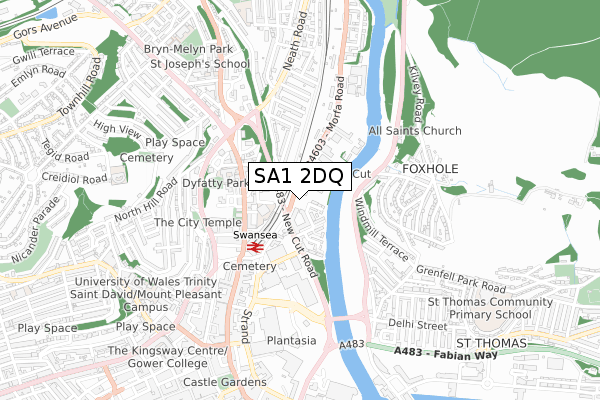 SA1 2DQ map - small scale - OS Open Zoomstack (Ordnance Survey)