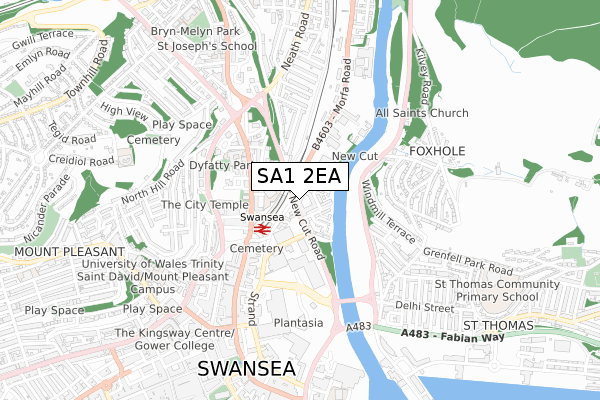 SA1 2EA map - small scale - OS Open Zoomstack (Ordnance Survey)