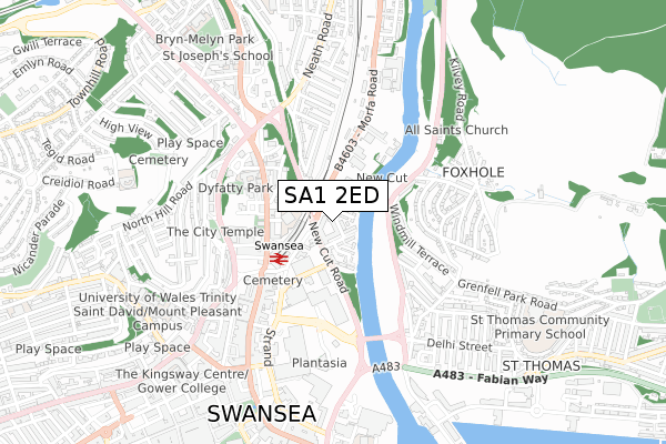 SA1 2ED map - small scale - OS Open Zoomstack (Ordnance Survey)