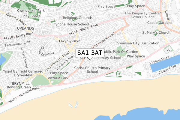 SA1 3AT map - small scale - OS Open Zoomstack (Ordnance Survey)