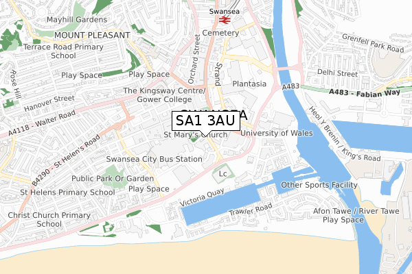 SA1 3AU map - small scale - OS Open Zoomstack (Ordnance Survey)