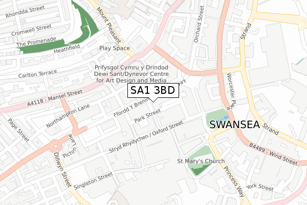 SA1 3BD map - large scale - OS Open Zoomstack (Ordnance Survey)