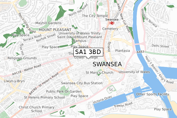 SA1 3BD map - small scale - OS Open Zoomstack (Ordnance Survey)