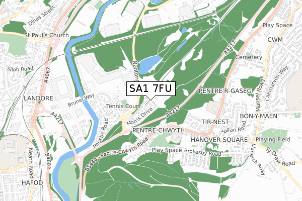 SA1 7FU map - small scale - OS Open Zoomstack (Ordnance Survey)