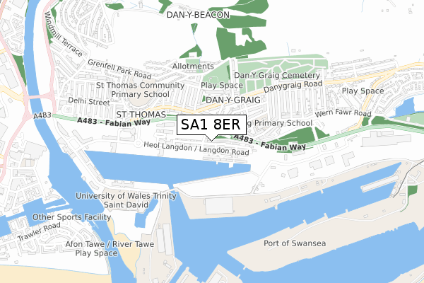 SA1 8ER map - small scale - OS Open Zoomstack (Ordnance Survey)