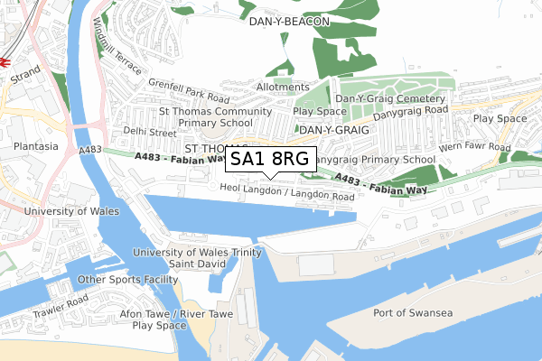 SA1 8RG map - small scale - OS Open Zoomstack (Ordnance Survey)