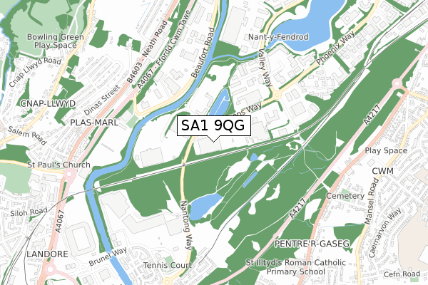 SA1 9QG map - small scale - OS Open Zoomstack (Ordnance Survey)