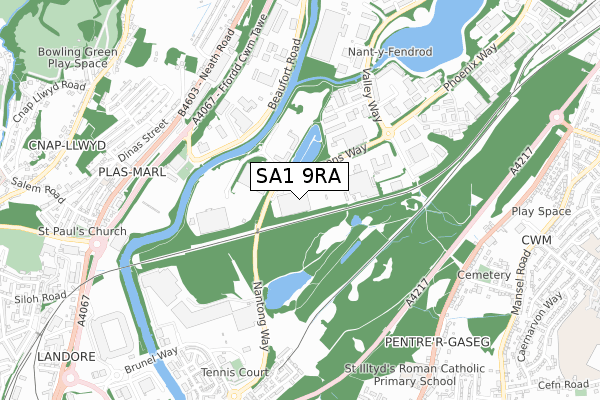 SA1 9RA map - small scale - OS Open Zoomstack (Ordnance Survey)