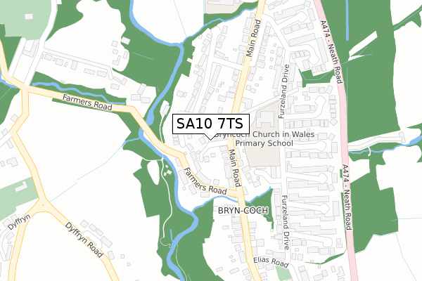 SA10 7TS map - large scale - OS Open Zoomstack (Ordnance Survey)