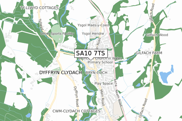 SA10 7TS map - small scale - OS Open Zoomstack (Ordnance Survey)