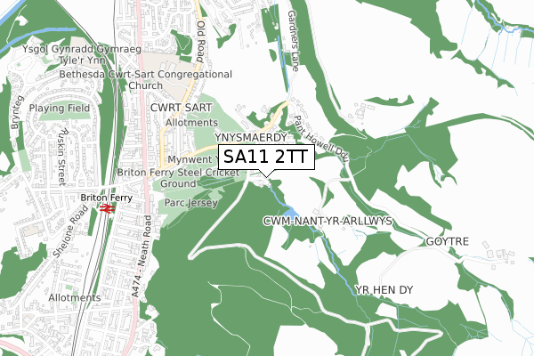 SA11 2TT map - small scale - OS Open Zoomstack (Ordnance Survey)