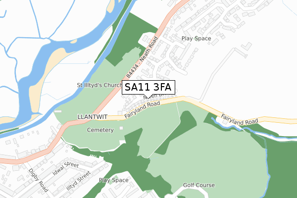 SA11 3FA map - large scale - OS Open Zoomstack (Ordnance Survey)