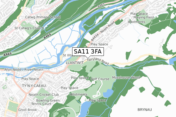 SA11 3FA map - small scale - OS Open Zoomstack (Ordnance Survey)