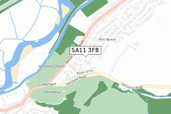 SA11 3FB map - large scale - OS Open Zoomstack (Ordnance Survey)