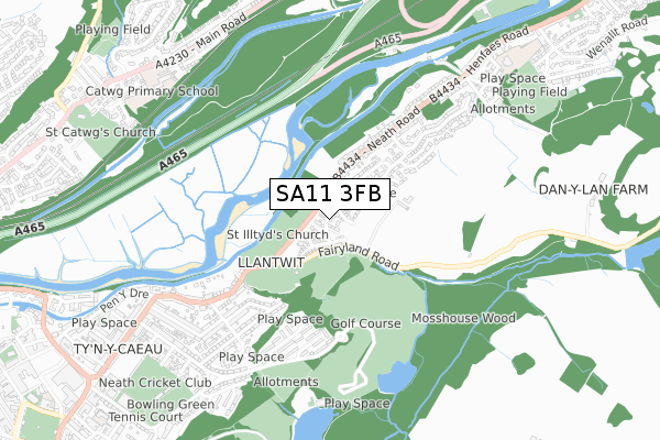 SA11 3FB map - small scale - OS Open Zoomstack (Ordnance Survey)