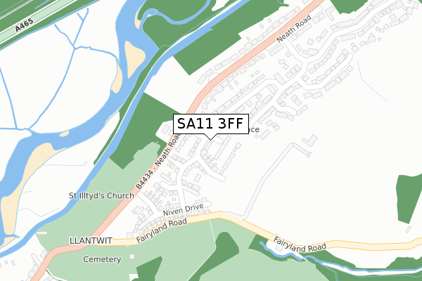 SA11 3FF map - large scale - OS Open Zoomstack (Ordnance Survey)