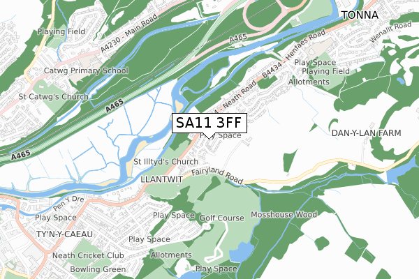 SA11 3FF map - small scale - OS Open Zoomstack (Ordnance Survey)