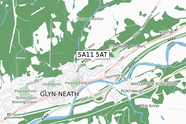 SA11 5AT map - small scale - OS Open Zoomstack (Ordnance Survey)