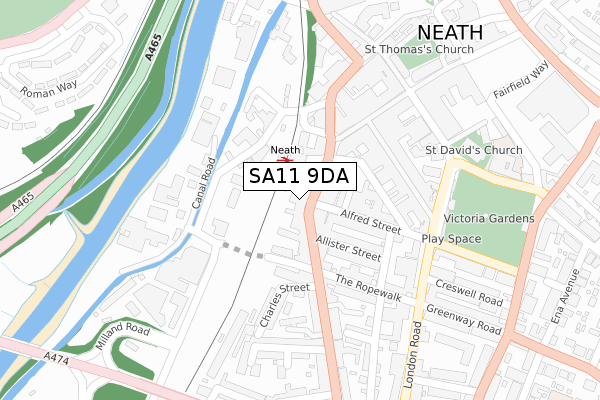 SA11 9DA map - large scale - OS Open Zoomstack (Ordnance Survey)