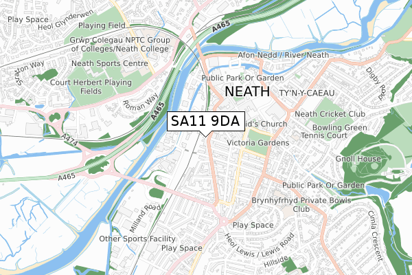 SA11 9DA map - small scale - OS Open Zoomstack (Ordnance Survey)