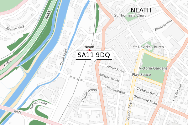 SA11 9DQ map - large scale - OS Open Zoomstack (Ordnance Survey)