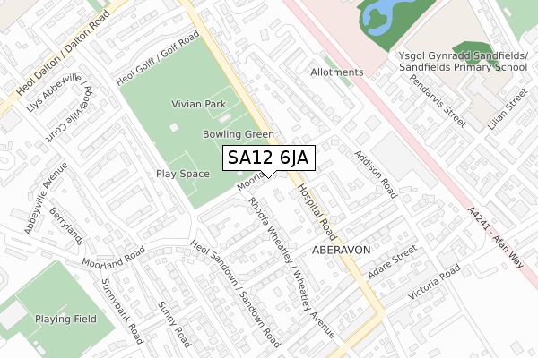 SA12 6JA map - large scale - OS Open Zoomstack (Ordnance Survey)