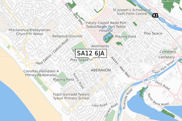 SA12 6JA map - small scale - OS Open Zoomstack (Ordnance Survey)