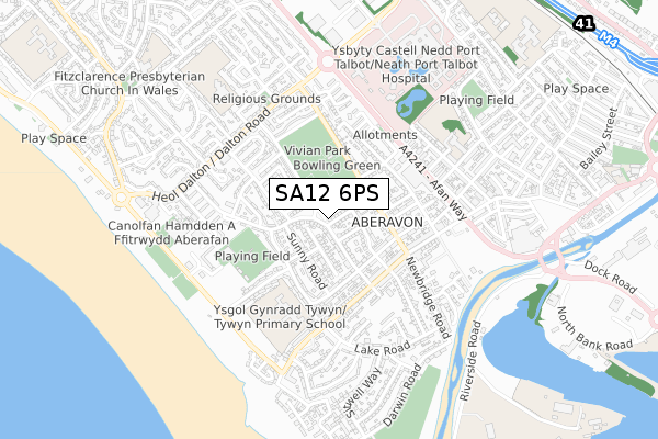 SA12 6PS map - small scale - OS Open Zoomstack (Ordnance Survey)