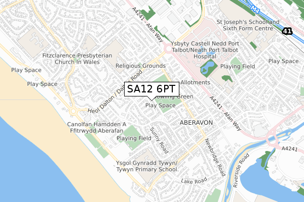 SA12 6PT map - small scale - OS Open Zoomstack (Ordnance Survey)