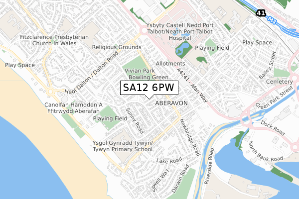 SA12 6PW map - small scale - OS Open Zoomstack (Ordnance Survey)