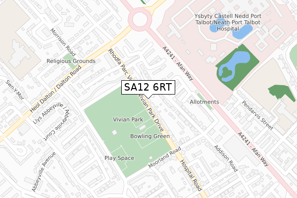 SA12 6RT map - large scale - OS Open Zoomstack (Ordnance Survey)