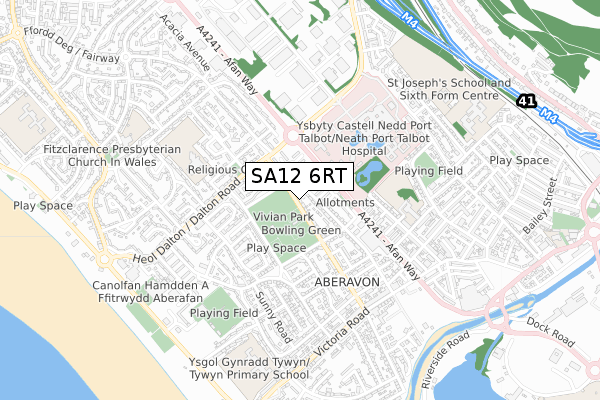 SA12 6RT map - small scale - OS Open Zoomstack (Ordnance Survey)