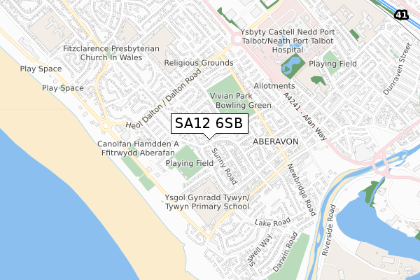 SA12 6SB map - small scale - OS Open Zoomstack (Ordnance Survey)