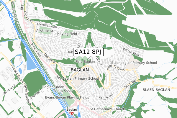 SA12 8PJ map - small scale - OS Open Zoomstack (Ordnance Survey)